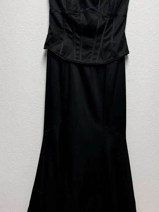 White House Black Market Black Satin Corset Maxi Dress Lace Trim Size 6 - Picture 2 of 12
